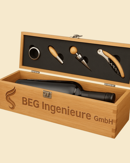 Graviertes Wein-Set in edler Bambus-Box – Personalisiertes Geschenk für Chef oder Kollegen