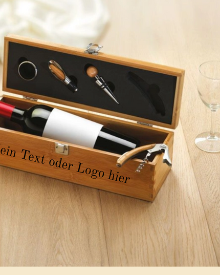 Graviertes Wein-Set in edler Bambus-Box – Personalisiertes Geschenk für Chef oder Kollegen