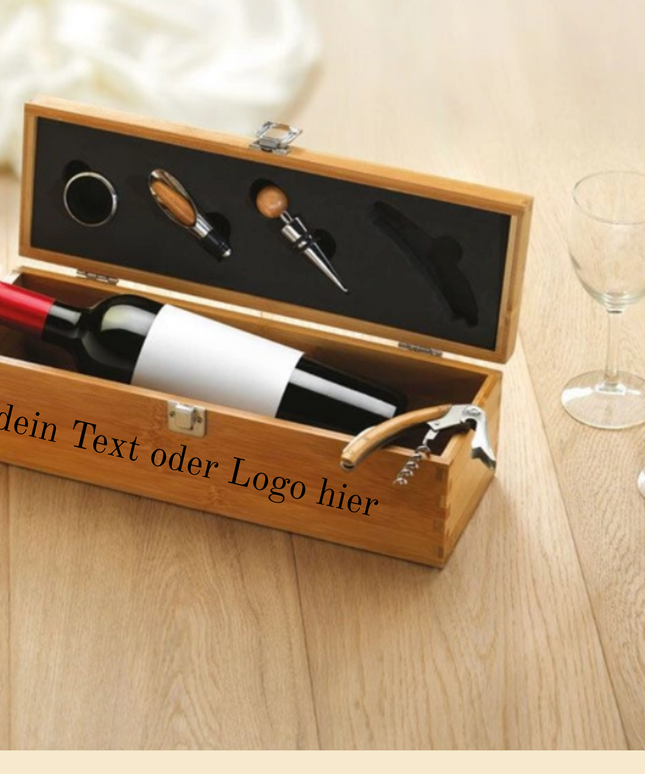 Graviertes Wein-Set in edler Bambus-Box – Personalisiertes Geschenk für Chef oder Kollegen