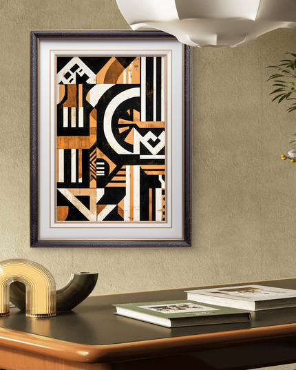 Abstract African Geometric Wall Art Print, Modern Tribal Poster, Afrocentric Home Decor, Black & Terracotta Art, Minimalist Living Room Wall Art