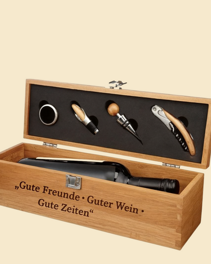 Graviertes Wein-Set in edler Bambus-Box – Personalisiertes Geschenk für Chef oder Kollegen