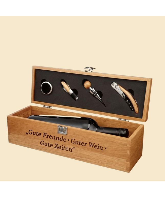Graviertes Wein-Set in edler Bambus-Box – Personalisiertes Geschenk für Chef oder Kollegen