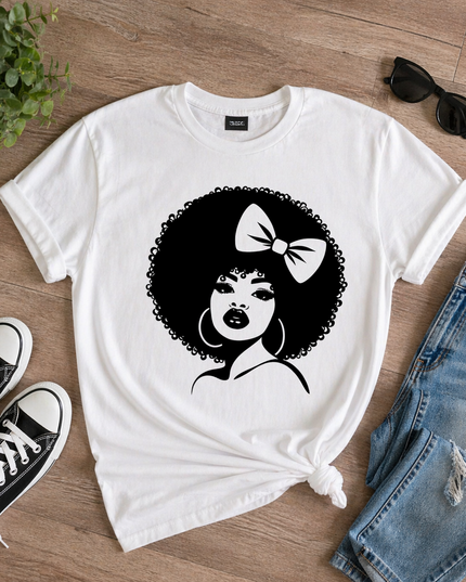 Afro Hair Woman T-Shirt, Black Girl Graphic Tee, Natural Hair Shirt, Afrocentric Fashion, Melanin Pride Tee, Gift for Her