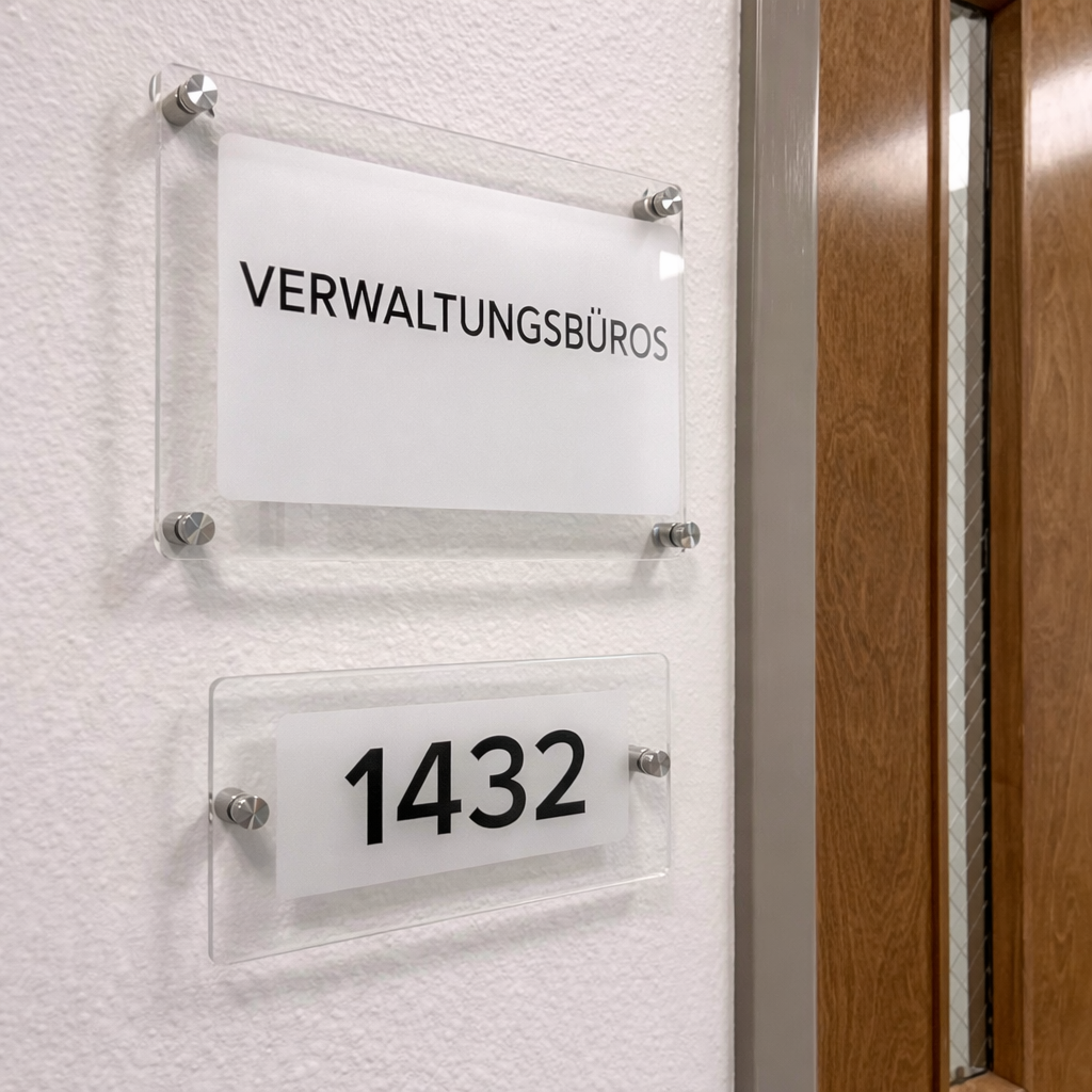 Acryl Türschild Büro mit Nummer | Verwaltungsbüros Schild | Modernes Raumschild mit Abstandshaltern | Office Beschilderung