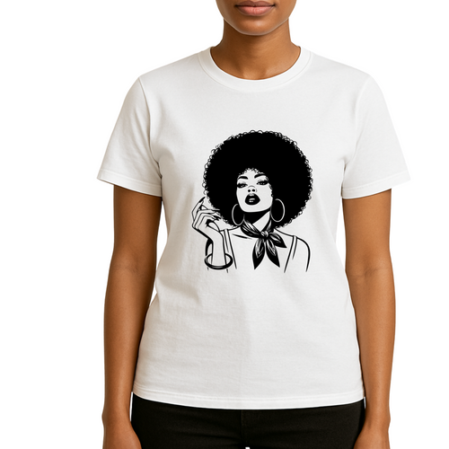 Afro Girl T-Shirt – Schwarze Kunst Illustration auf hellem Shirt