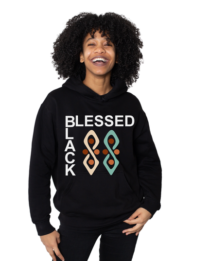 Schwarzes T-Shirt und Kapuzenpullover mit kurzen Ärmeln für Unisex Blessed and Black