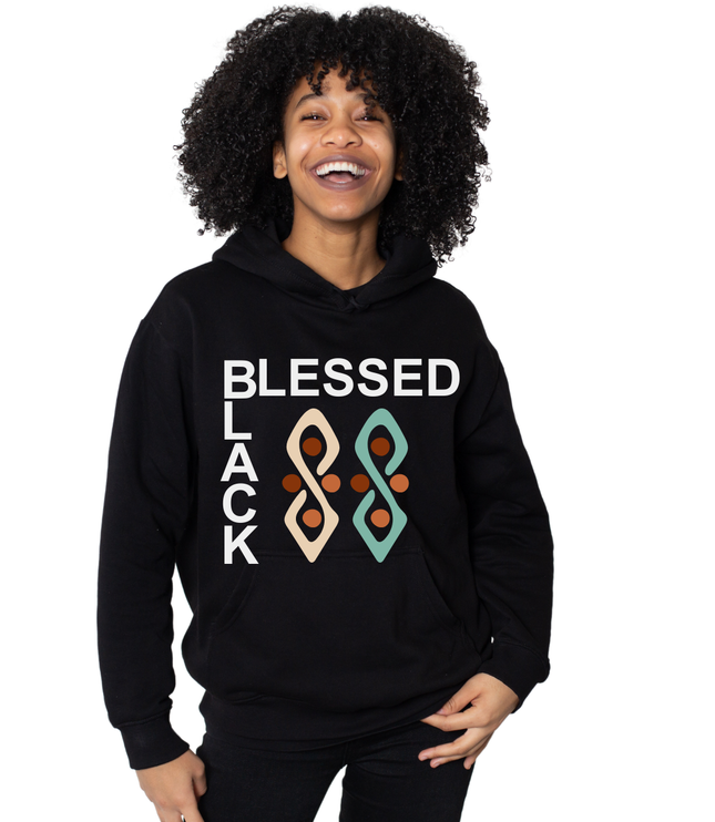Schwarzes T-Shirt und Kapuzenpullover mit kurzen Ärmeln für Unisex Blessed and Black