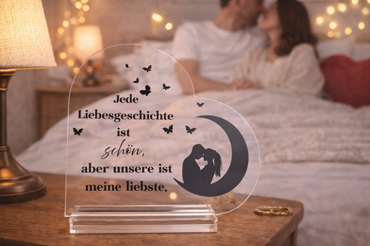 Acryl Herz mit Liebesspruch – Romantisches Geschenk für Paare – Valentinstag & Jahrestag Deko