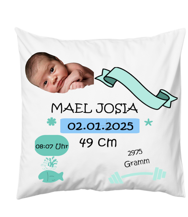 Personalized Newborn pillow with photo & birth stats- Custom Baby gift for nursery and keepsake
