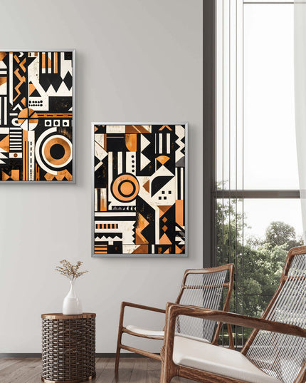 Abstract Geometric Wall Art Set of 2, Modern Black Terracotta Prints, Minimalist Wall Decor, Contemporary Living Room Art
