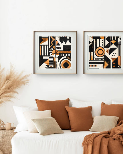 Abstract Geometric Wall Art Set of 2, Modern Black Terracotta Prints, Minimalist Wall Decor, Contemporary Living Room Art