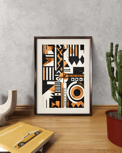 Abstract Geometric Wall Art Set of 2, Modern Black Terracotta Prints, Minimalist Wall Decor, Contemporary Living Room Art
