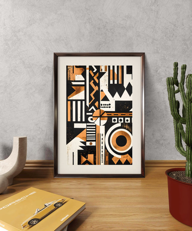 Abstract Geometric Wall Art Set of 2, Modern Black Terracotta Prints, Minimalist Wall Decor, Contemporary Living Room Art