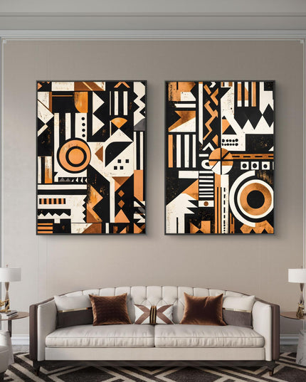 Abstract Geometric Wall Art Set of 2, Modern Black Terracotta Prints, Minimalist Wall Decor, Contemporary Living Room Art