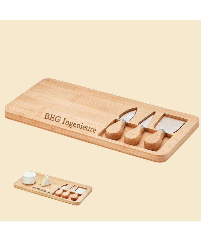 Elegantes Bambus-Käsebrett-Set mit Gravur – das perfekte personalisierte Geschenk für Chef, Kollegen oder Geschäftspartner. Nachhaltig, stilvoll