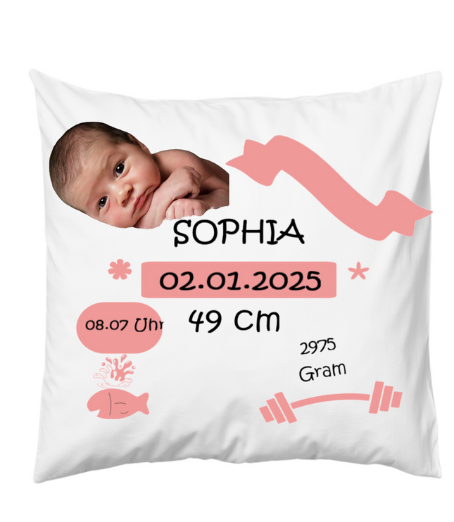 Personalized Newborn pillow with photo & birth stats- Custom Baby gift for nursery and keepsake